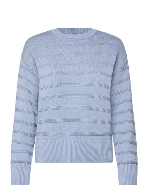 Se GANT Tonal Striped Cotton C-Neck GANT Blue ved Booztlet