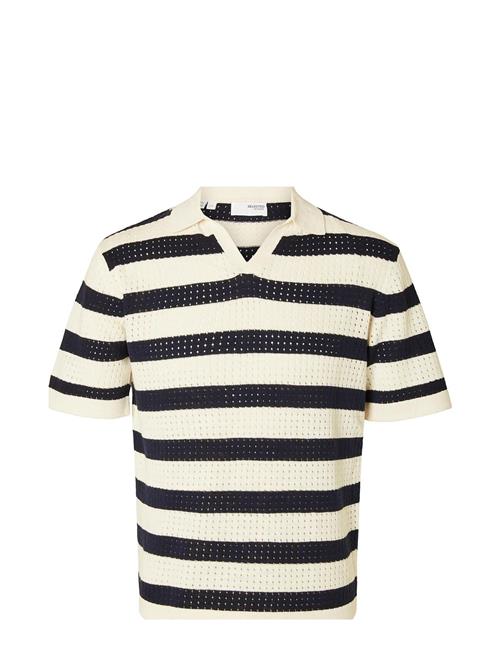 Selected Homme Slhnik Ss Knit Relaxed Crochet Open Polo Selected Homme White