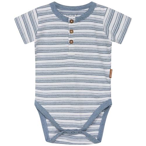 Se Hust&Claire Bob Stribet Babybody Blue Fog Melange | Blå | 68 cm ved Babyshop