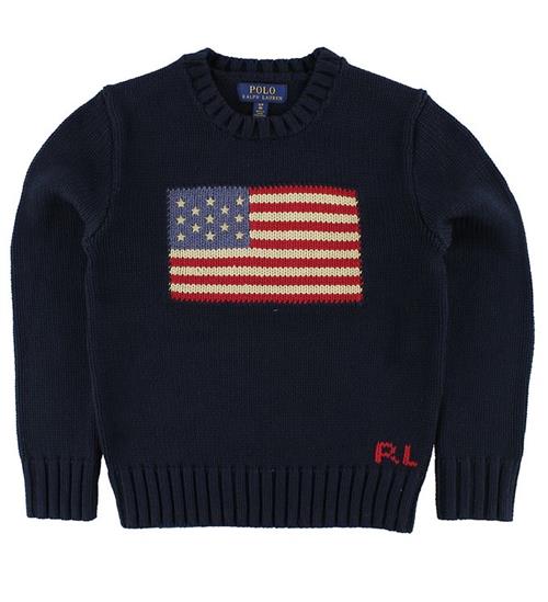 Se Polo Ralph Lauren Bluse - Strik - Navy m. Flag ved KidsWorld