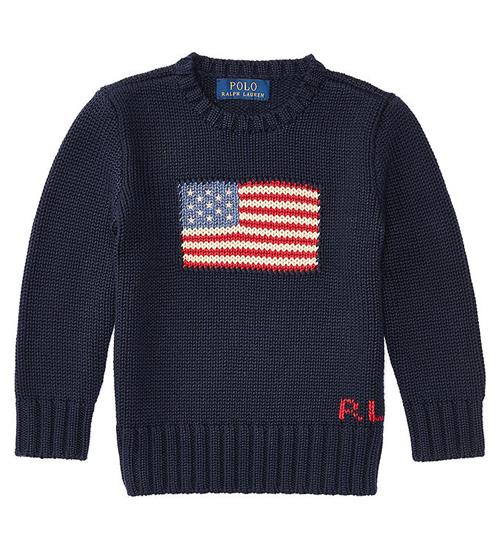 Se Polo Ralph Lauren Bluse - Strik - Navy m. Flag ved KidsWorld