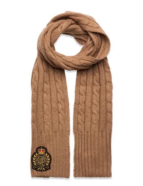 Lauren Ralph Lauren Crest-Patch Cable-Knit Scarf Lauren Ralph Lauren Brown