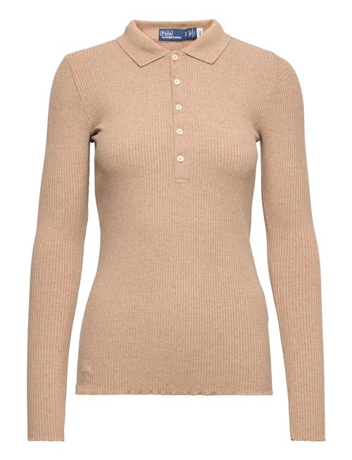 Polo Ralph Lauren Rib-Knit Long-Sleeve Polo Shirt Polo Ralph Lauren Beige