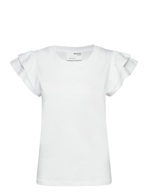 Se Selected Femme Slfcamila Ss Ruffle Tee Selected Femme White ved Booztlet