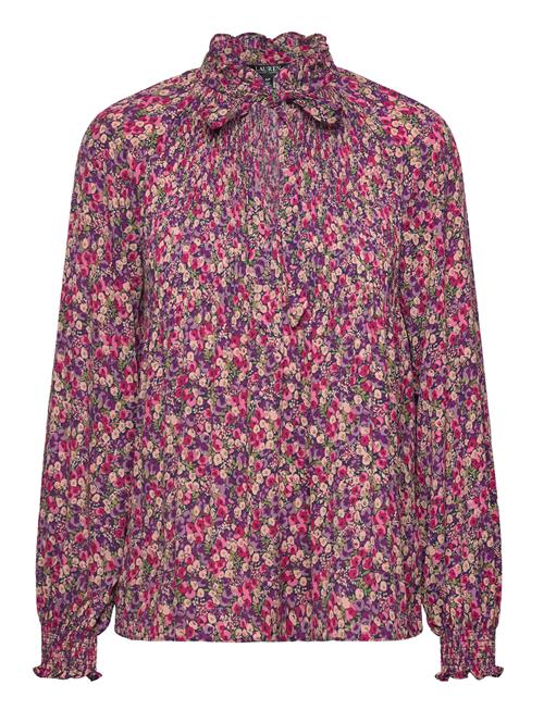 Floral Pleated Georgette Tie-Neck Blouse Lauren Ralph Lauren Pink