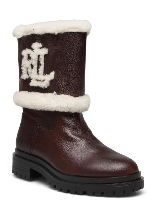 Se Lauren Ralph Lauren Carter Water-Repellent Leather Boot Lauren Ralph Lauren Brown ved Booztlet