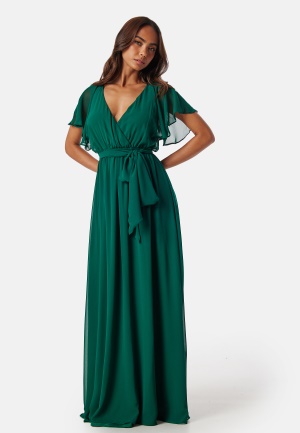 Se Goddiva Flutter Chiffon Maxi Dress Dark Green XS (UK8) ved Bubbleroom