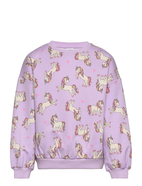 Se Lindex Sweatshirt Aop Unicorn Lindex Purple ved Booztlet