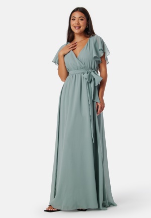 Se Goddiva Flutter Chiffon Maxi Dress Sage Green XS (UK8) ved Bubbleroom