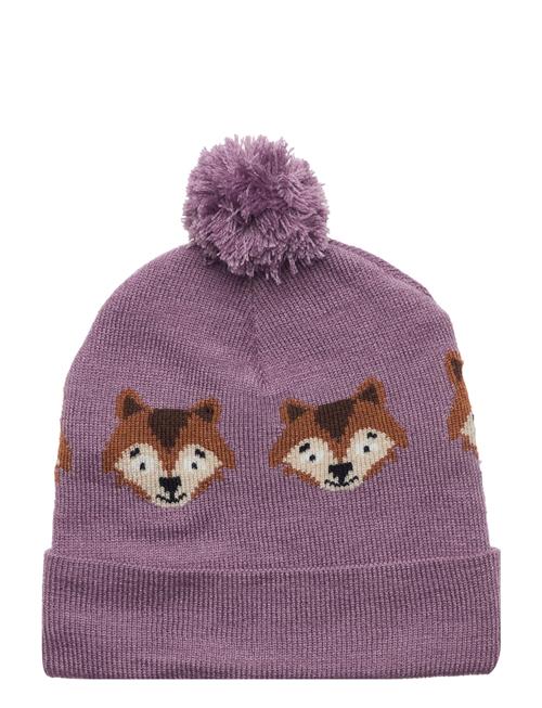 Se Lindex Knitted Beanie Jaquard Animal Lindex Purple ved Booztlet