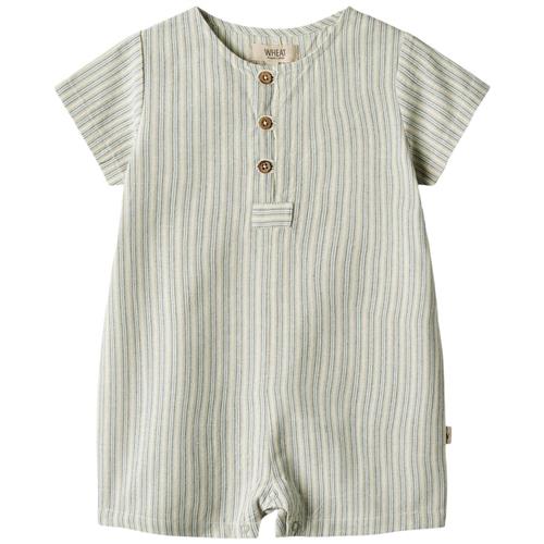 Se Wheat Niller Stribet Romper Aquablå | Blå | 68 cm ved Babyshop