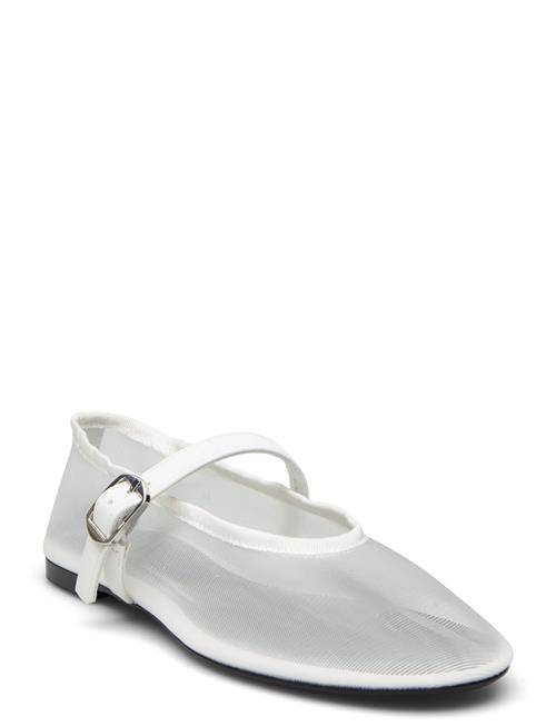 Mango Mesh Ballet Flats With Strap And Buckle Mango White