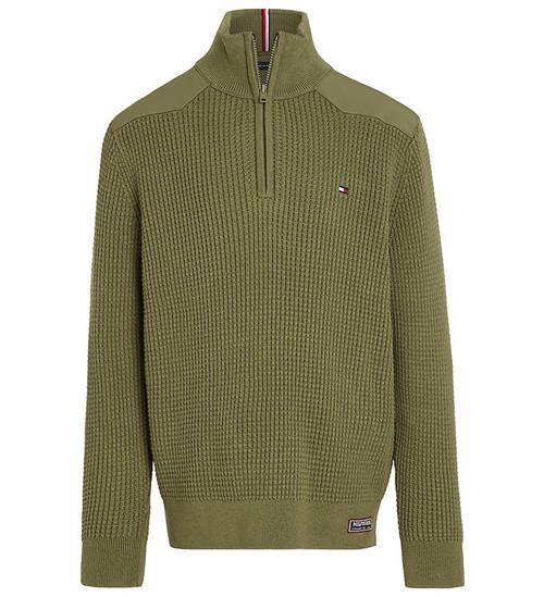 Se Tommy Hilfiger Bluse - Strik - Utility Half Zip - Utility Olive ved KidsWorld