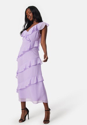 Bubbleroom Occasion Frill Chiffon Midi Dress Light lilac L