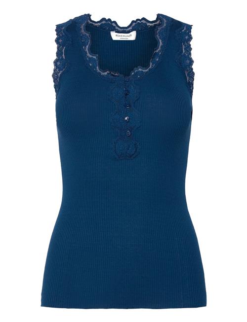 Se Rosemunde Silk Top W/ Button & Lace Rosemunde Blue ved Booztlet