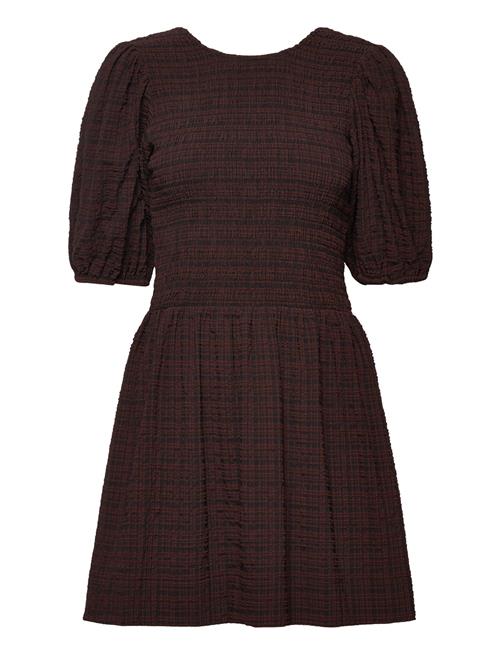 Ganni Stretch Seersucker Smock Mini Dress Ganni Brown