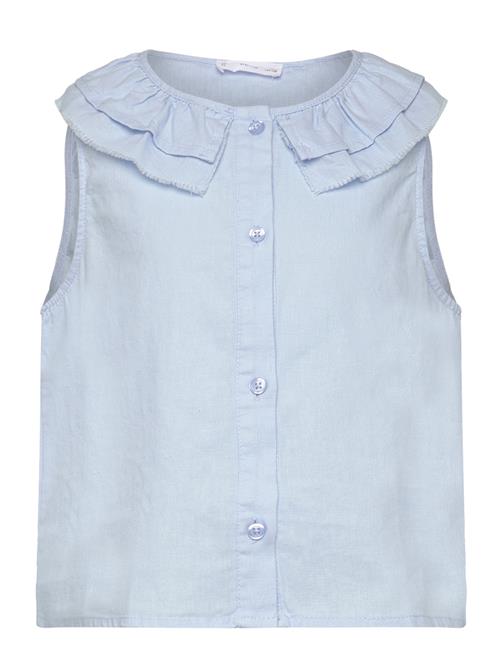 Mango Button Linen-Blend Blouse Mango Blue