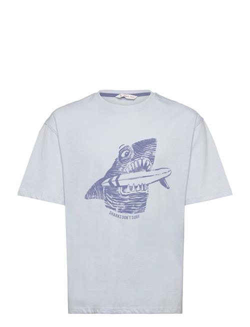 Se Mango Printed Cotton-Blend T-Shirt Mango Blue ved Booztlet