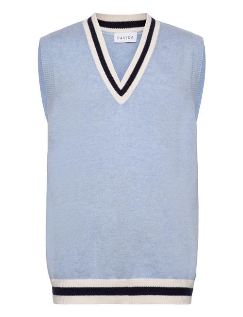 Davida Cashmere Man V-Neck Vest Block Colored Davida Cashmere Blue