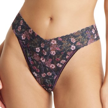 Hanky Panky Trusser 3P Printed Original Rise Thong Sort blomstret nylon One Size Dame