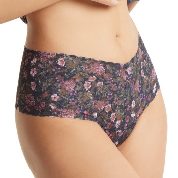 Hanky Panky Trusser 3P Signature Lace Print Retro Thong Sort blomstret nylon One Size Dame