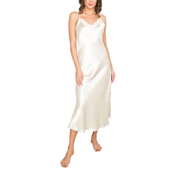 Lady Avenue Pure Silk Long Nightgown With Lace Benhvid silke Large Dame