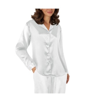 Se Lady Avenue Satin Pyjama With Short Sleeves Benhvid silke X-Large Dame ved Timarco