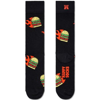 Se Happy socks Strømper 2P Flaming Burger Sock Sort Mønster bomuld Str 36/40 ved Timarco