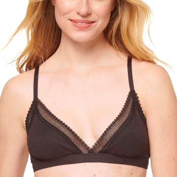 Sloggi Bh GO Ribbed Lace Bralette Sort bomuld Small Dame