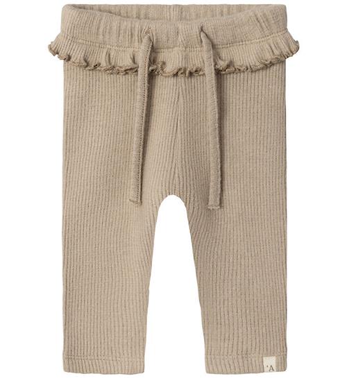 Se Lil Atelier Lil' Atelier Leggings - Strik - Rib - NbfSophia - Travertine/Mel ved KidsWorld