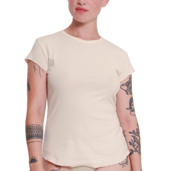 Sloggi GO Ribbed T Shirt Creme bomuld Medium Dame