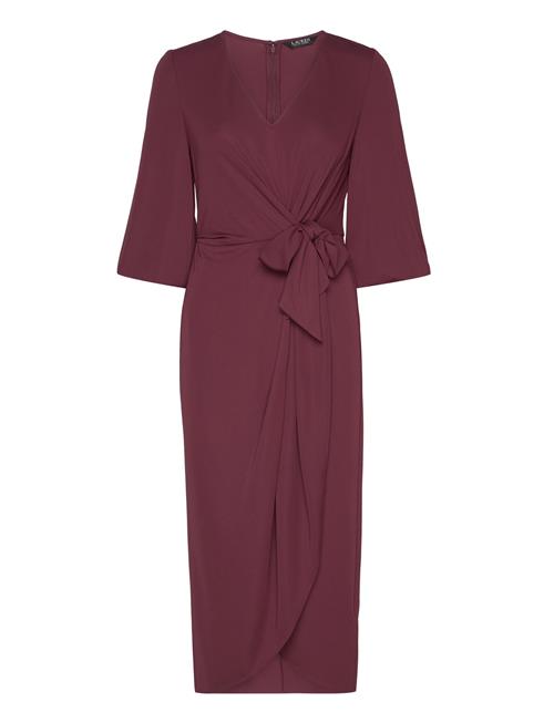 Se Lauren Ralph Lauren Stretch Jersey Tie-Front Midi Dress Lauren Ralph Lauren Burgundy ved Booztlet