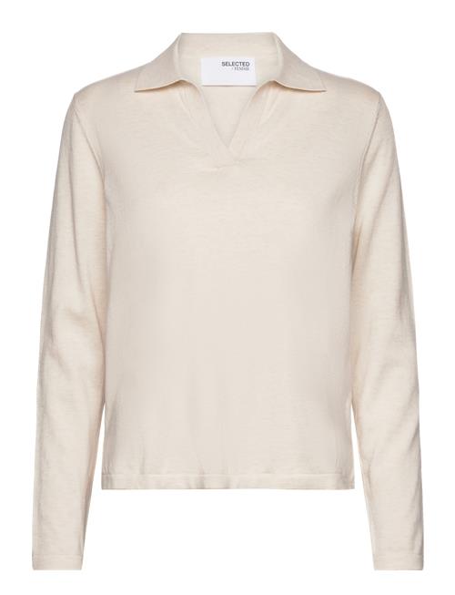 Se Selected Femme Slfberga Ls Knit Polo Neck Selected Femme Cream ved Booztlet