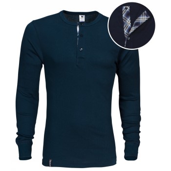 Se Dovre Organic Cotton Grand Dad Rib Shirt Marineblå økologisk bomuld Small Herre ved Timarco