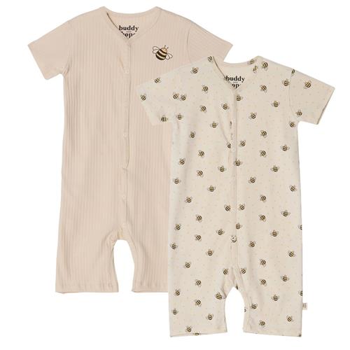 Buddy & Hope Sixten GOTS 2-pak Mønstrete Romperer Med Bier Cremefarvet 74/80 cm  Hvid  74/80 cm  Unisex