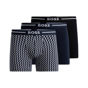 BOSS 3P Bold Design BoxerBr Sort/Blå bomuld Small Herre