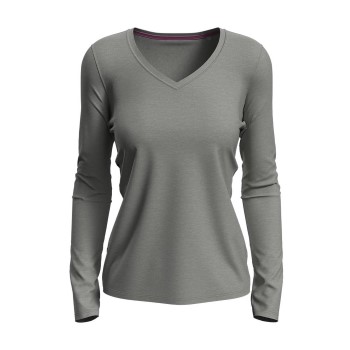 Se Stedman Claire V-neck Long Sleeve Gråmelerad ringspundet bomuld Large Dame ved Timarco