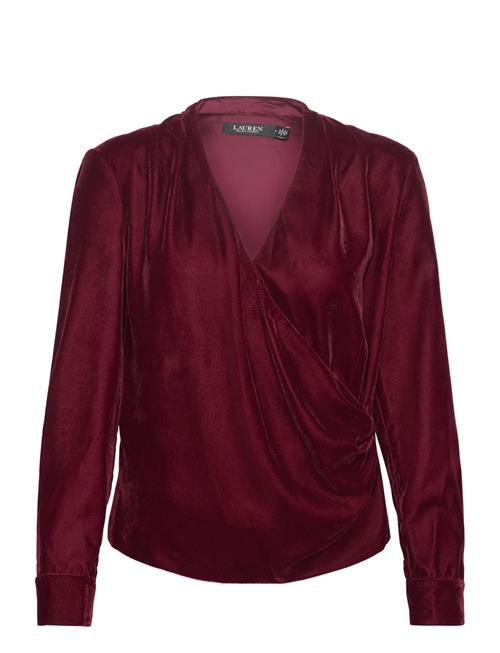 Se Lauren Ralph Lauren Pleated Velvet Surplice Blouse Lauren Ralph Lauren Red ved Booztlet