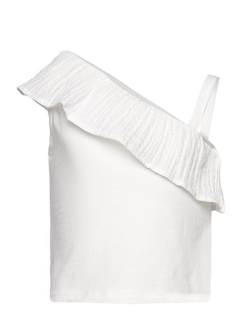 Mango Ruffled Asymmetric T-Shirt Mango White