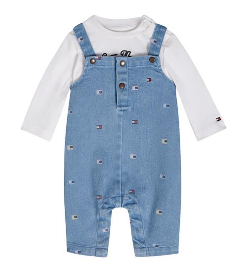 Se Tommy Hilfiger SÃ¦t - SmÃ¦kbukser/Bluse - Denim Medium/Hvid ved KidsWorld