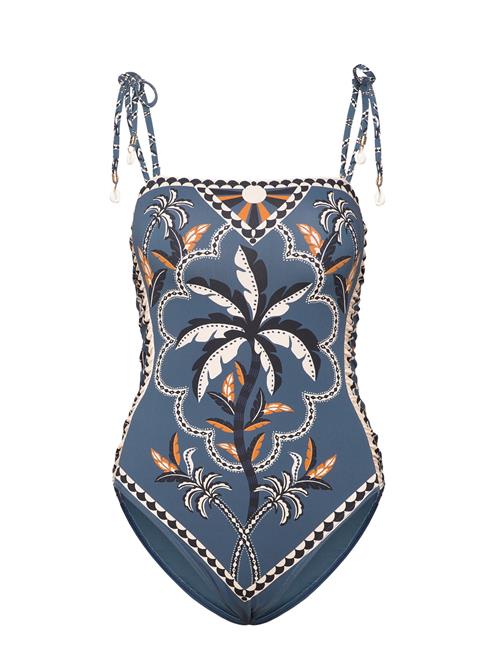 Fern Tie Shoulder Printed Swimsuit Malina Blue