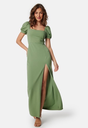 John Zack Puff Sleeve Maxi Dress With Split Sage Green L (UK14)