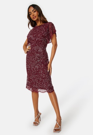 AngelEye Scallop Sequin Midi Dress Burgundy L (UK14)