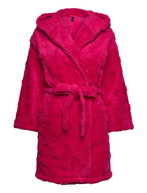 Se Hunkemöller Robe Short Fleece Hood Hearts Hunkemöller Pink ved Booztlet