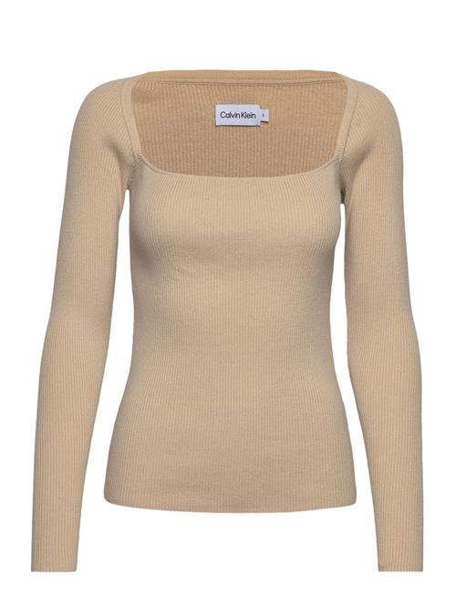 Calvin Klein Rib Square-Neck Sweater Ls Calvin Klein Beige