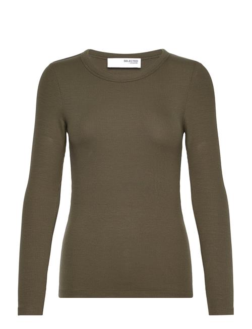 Se Selected Femme Slfdianna Ls O-Neck Top Noos Selected Femme Khaki ved Booztlet