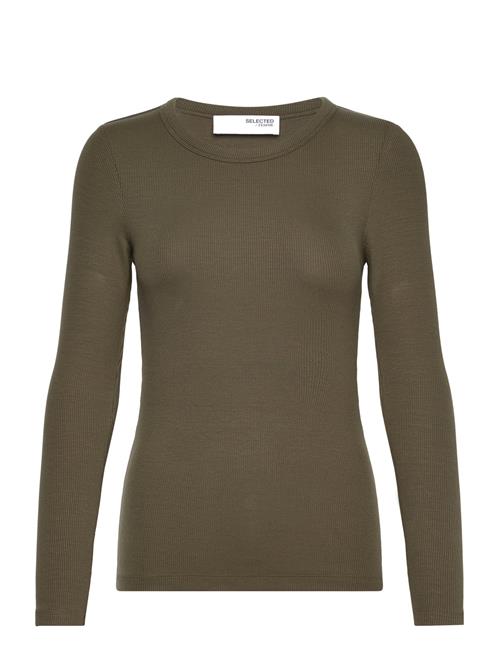Slfdianna Ls O-Neck Top Selected Femme Khaki