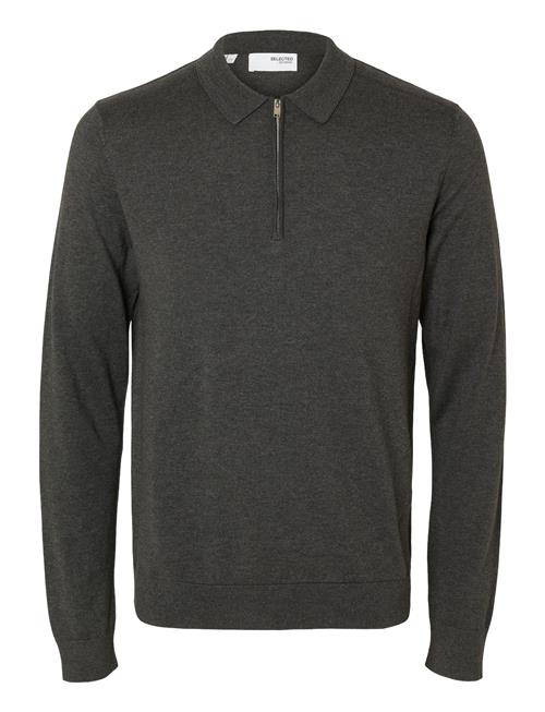 Slhberg Ls Half Zip Polo Noos Selected Grey