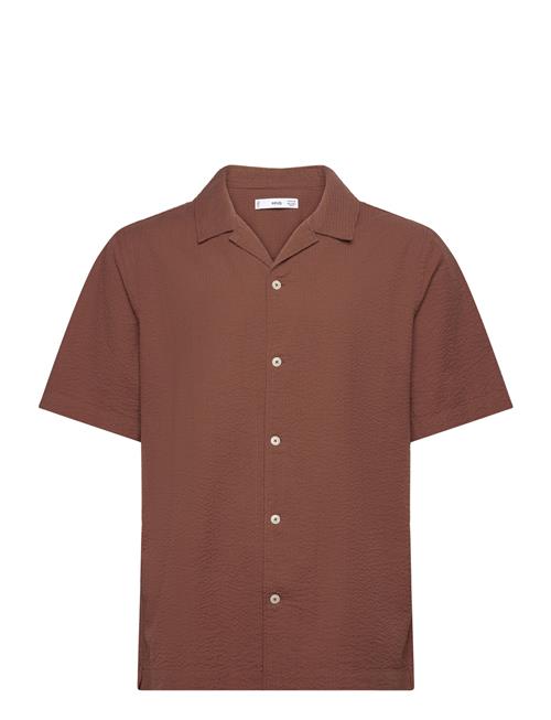 Se Mango Regular-Fit 100% Seersucker Cotton Shirt Mango Brown ved Booztlet