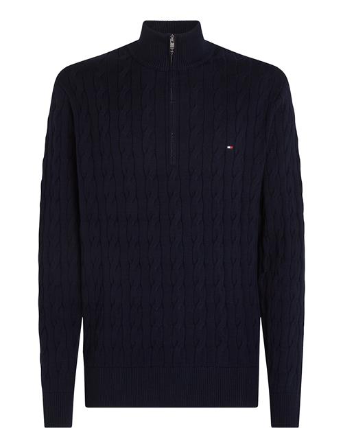 Se Tommy Hilfiger Classic Cotton Cable Zip Mock Tommy Hilfiger Navy ved Booztlet